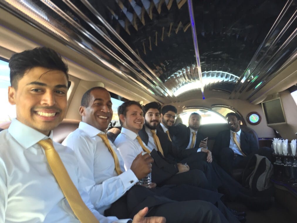 groomsmen in limo