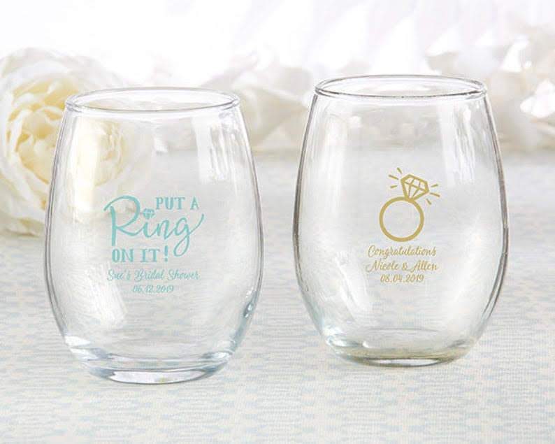 engagement party favor personalized wine glass