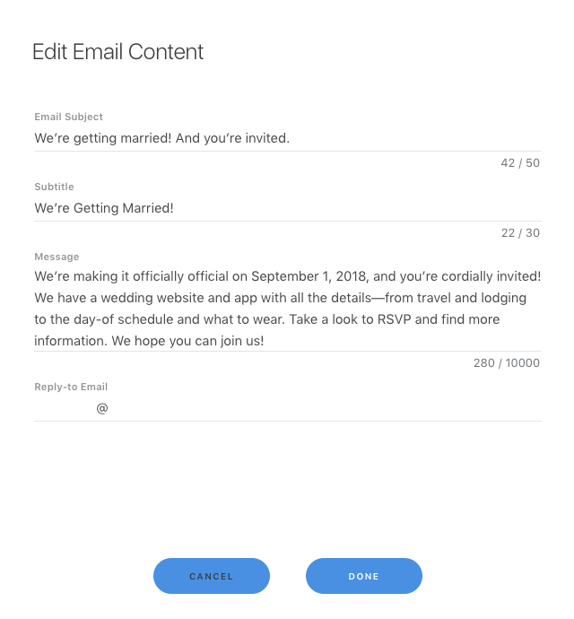 edit invite email